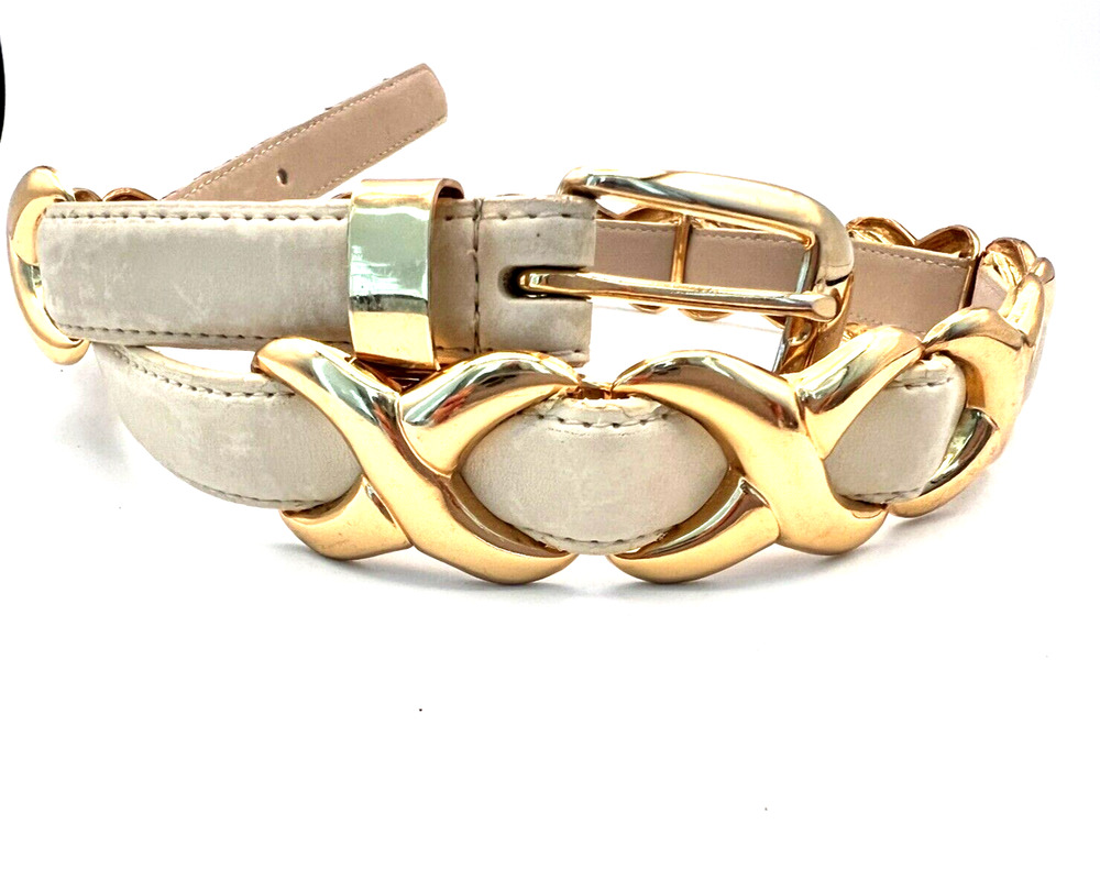 Vintage Criss Cross Gold Brass Genuine Leather Belt Captiva Collection Sz Small